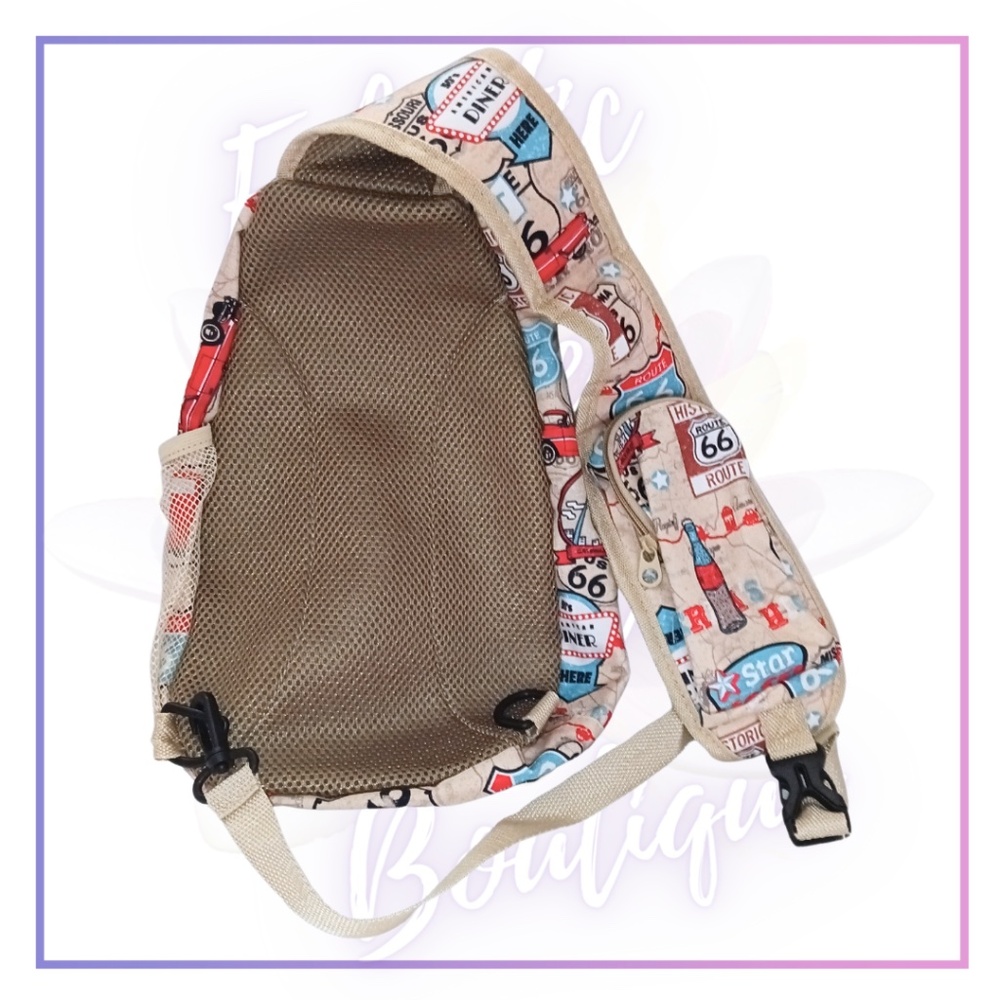 Unique Route 66 Print, Traditional Sling Backpack.Functional Zippered P… - Picture 3 of 16